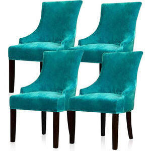 Lellen Teal Velvet Stretch Wingback Chair Cover Slipcover Set of 4 One Size
